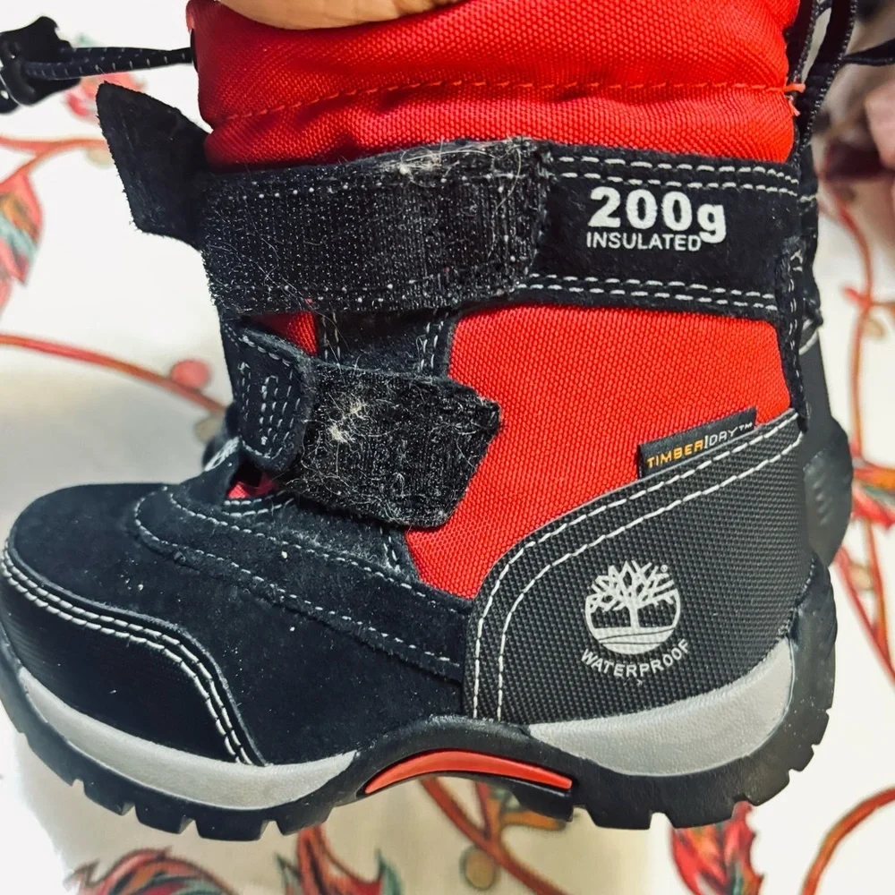 Timberland Thermolite 200 Gram Snow Boots black Red Lining EUC